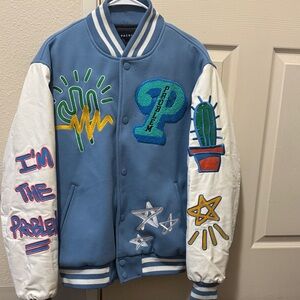 PacSun Blue and White Bomber Jacket
